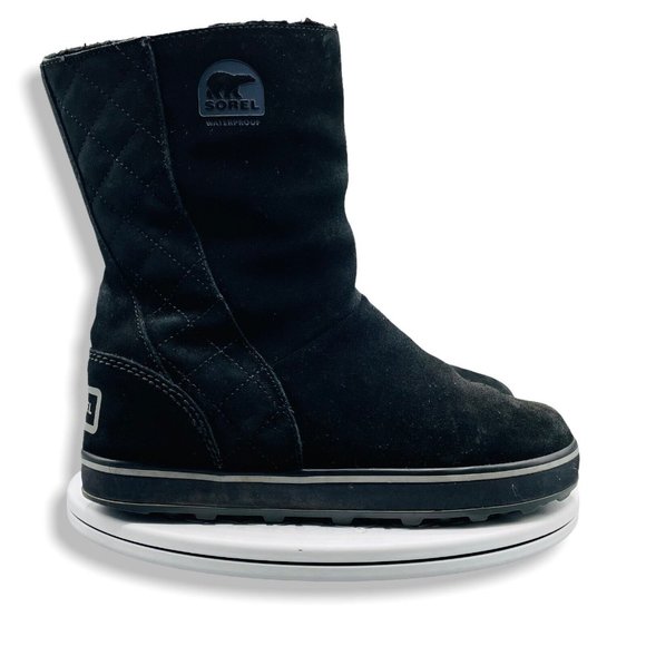 Sorel Glacy Boot Women Black US 7 Waterproof Suede Winter Rain Snow Boootie - Picture 1 of 7
